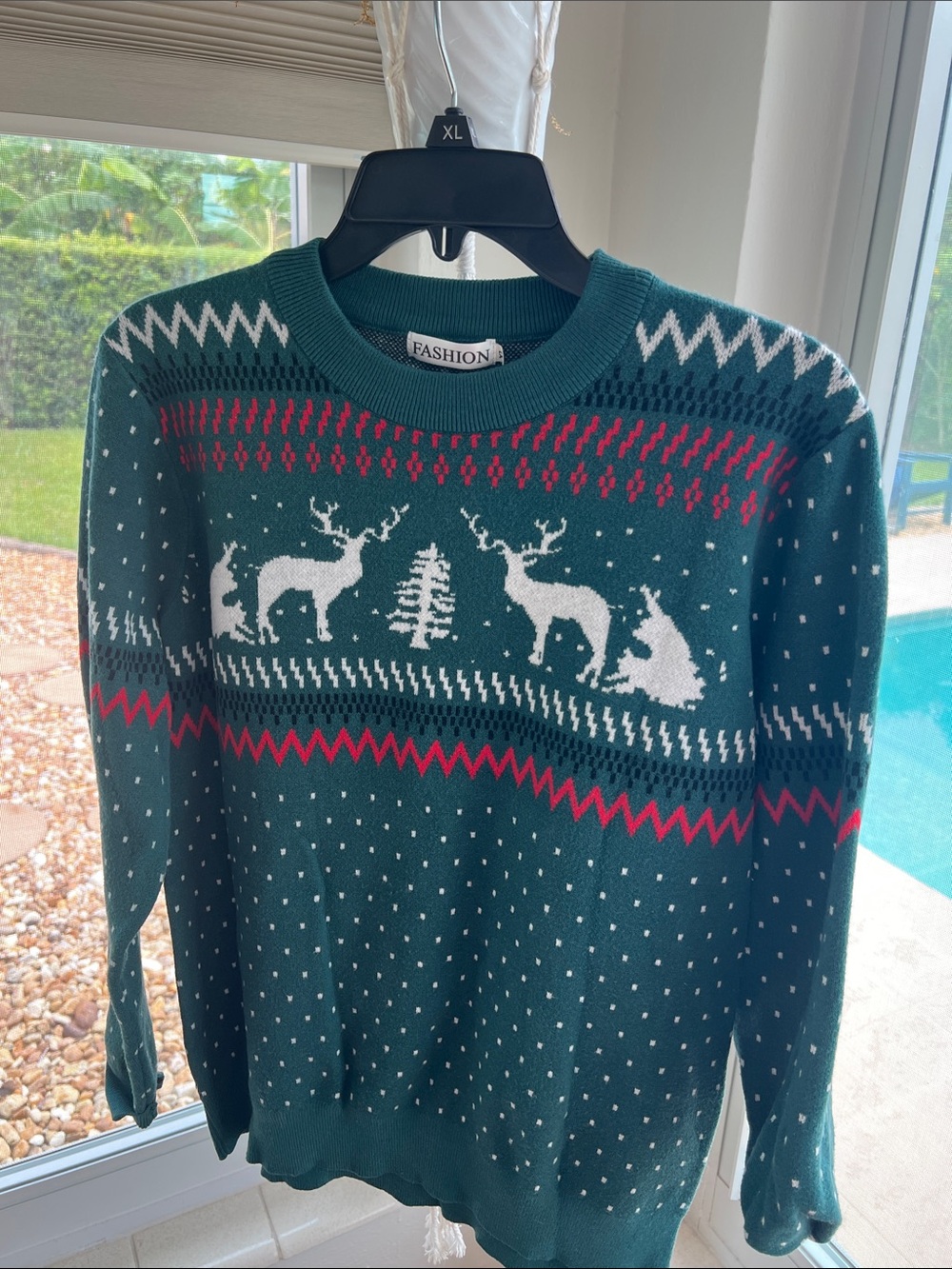 Fashion Holiday Reindeer Pattern Women’s Sweater Red Green and White